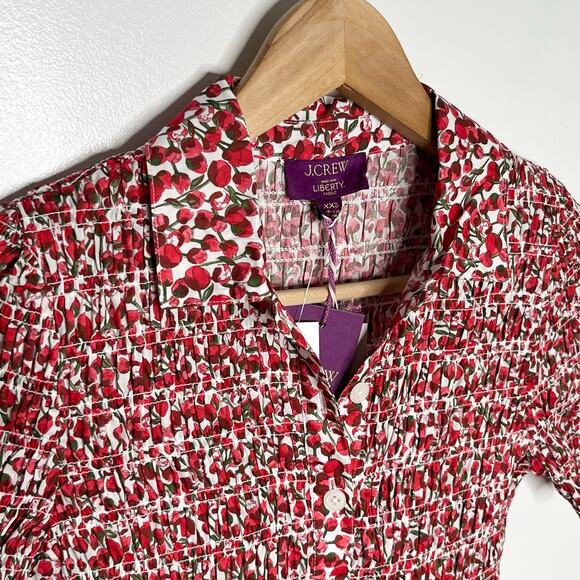J. Crew X Liberty Fabrics Smocked Button Up Top Women XXS Red Eliza Floral Print - Picture 5 of 14